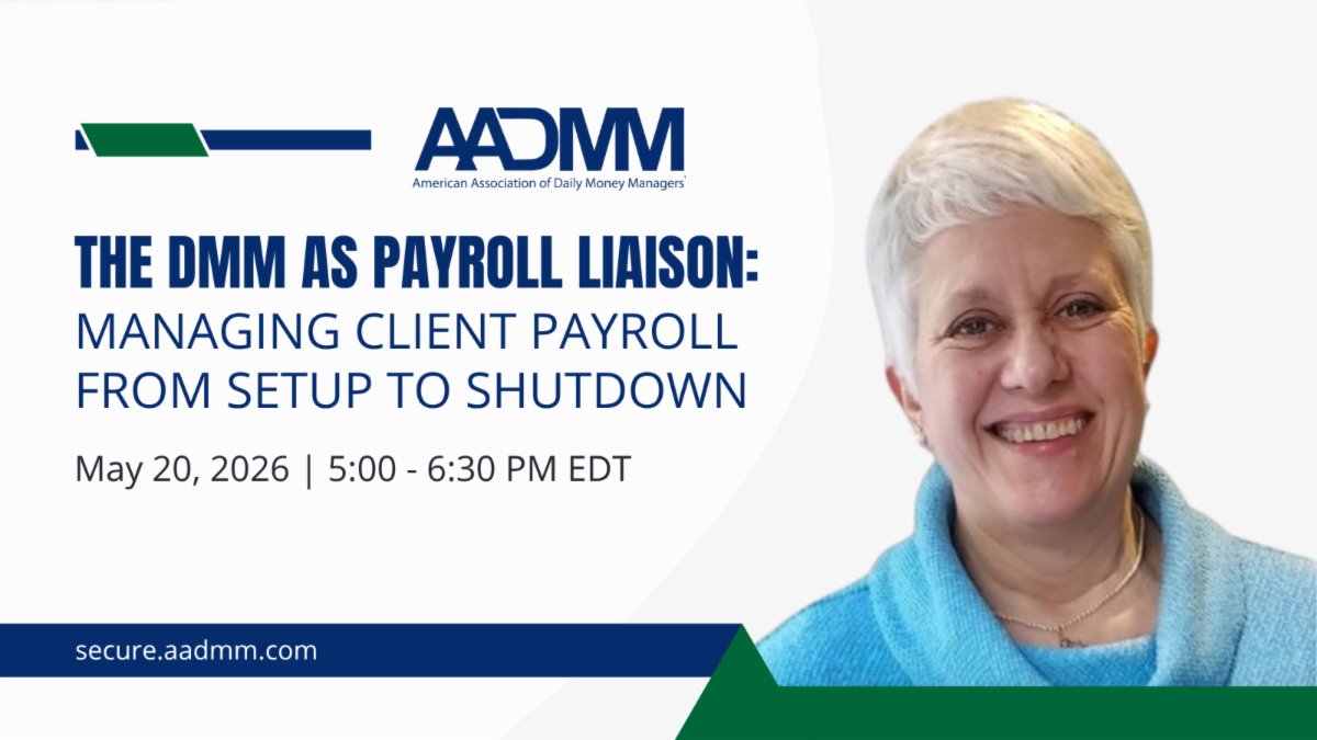 AADMM_US's tweet photo. 📢 1 week away!

Join Rebecca Eddy to learn how DMMs can act as a liaison between clients and their payroll company.

Register here 🔗 https://t.co/cTR7hIBE1W

✅ CEU: This session is approved for CEU credit: 1.5 hours, Payroll and Tax Basics. https://t.co/G2umzAkExo