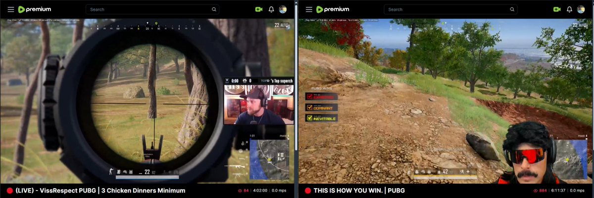 watching <a href="/DrDisrespect/">Dr Disrespect</a> &amp; <a href="/TSMViss/">Viss</a> at the same time on Rumble rn. so close yet so far.