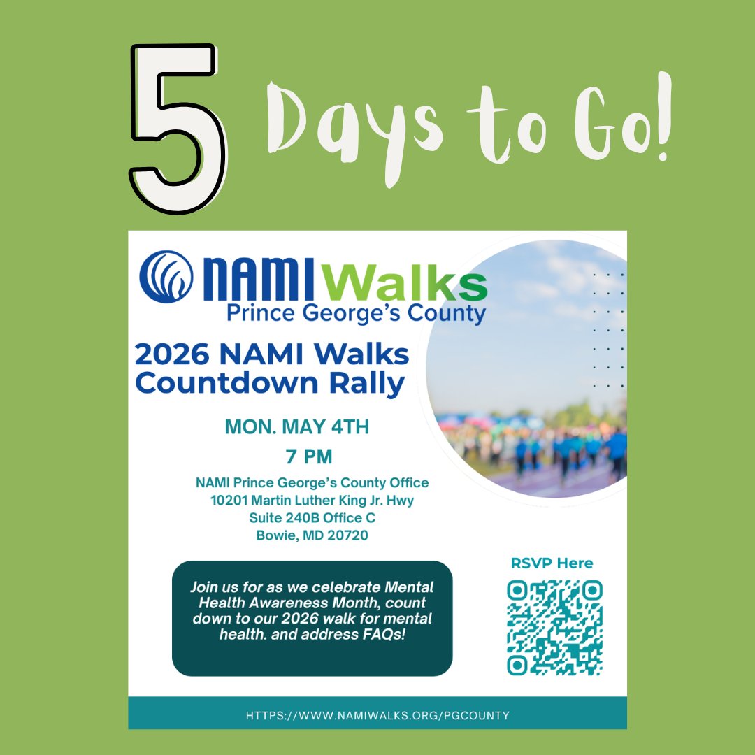 NAMI_PGC's tweet image. RSVP, then share this post with someone who should come with you. 📣 Scan the QR code in this post to RSVP for the Countdown Rally. #NAMIWalks #NAMIPGC