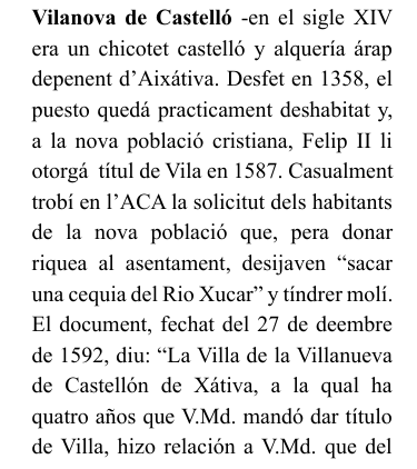 EduSanchisVal's tweet photo. Que no vos enganye el pancatalanisme, en llengua valenciana es VILANOVA DE CASTELLÓ i no "Castelló", ni "Castelló de la Ribera"

Font: DICCIONARI HISTORIC DEL VALENCIA MODERN ISBN  978-84-616-1582-7   DHIVAM   © copyright  Ricart García Moya https://t.co/CDGGmy8SNy