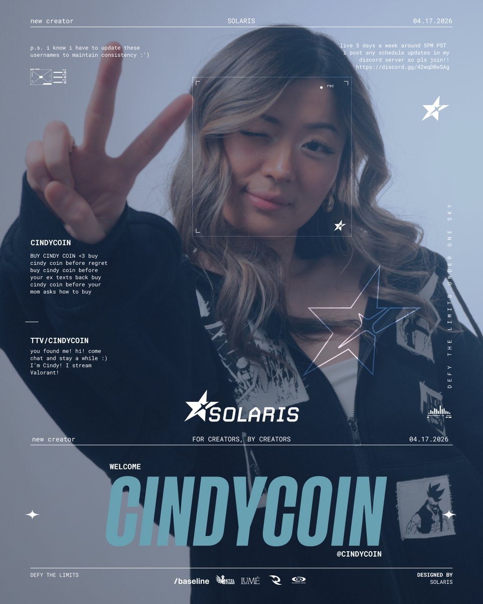 SOLARIS_GG's tweet photo. We have another creator joining us! Welcome @cindycoin_ to SOLARIS! https://t.co/YrQyoRYEW1