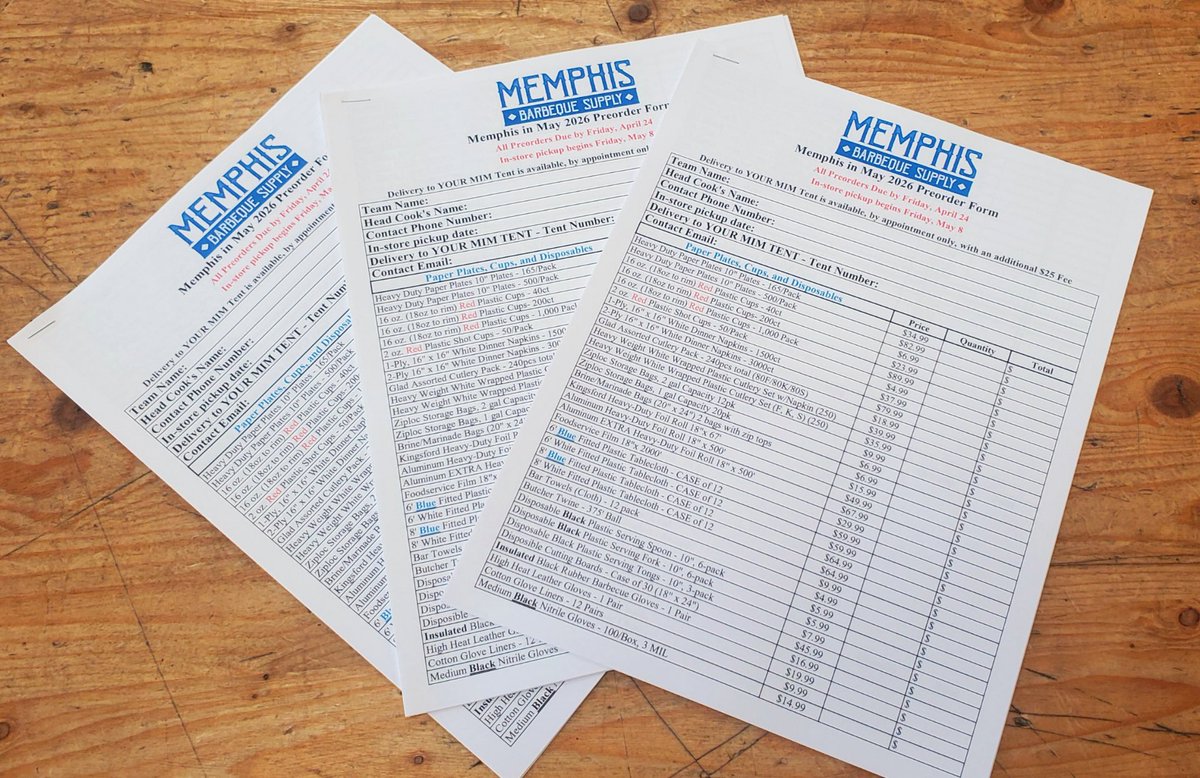 mbbqsupply's tweet photo. 🚨If you’re competing in @MIMBBQ this May, pre-order forms are due by April 24! If you need a copy, stop by the store or send us a message with your email. Pick out what you need and we’ll deliver it right to your tent! Share with your team/head cook! https://t.co/Jg6cKrQg70