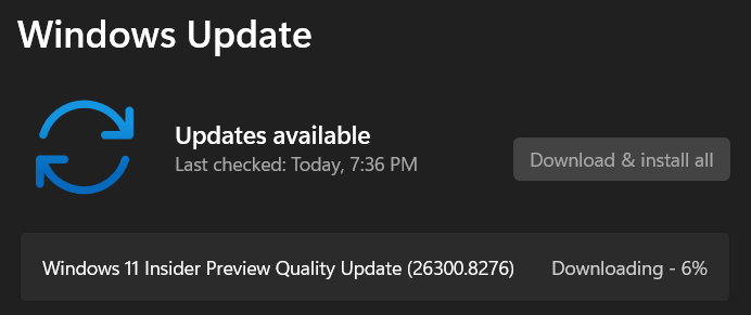 ErikMoreau's tweet photo. #Flighting Windows 11 Build 26300.8276 in the #DevChannel @windowsinsider @DJ_EddieL @NorthFaceHiker @JenMsft @amanda_lango @maisondasilva @megahoch @brandonleblanc @JamesvandenBerg @aavdberg #areyouflightingyet #WindowsInsiders ๐https://t.co/8E9921n6zA https://t.co/iOCROYAOlc