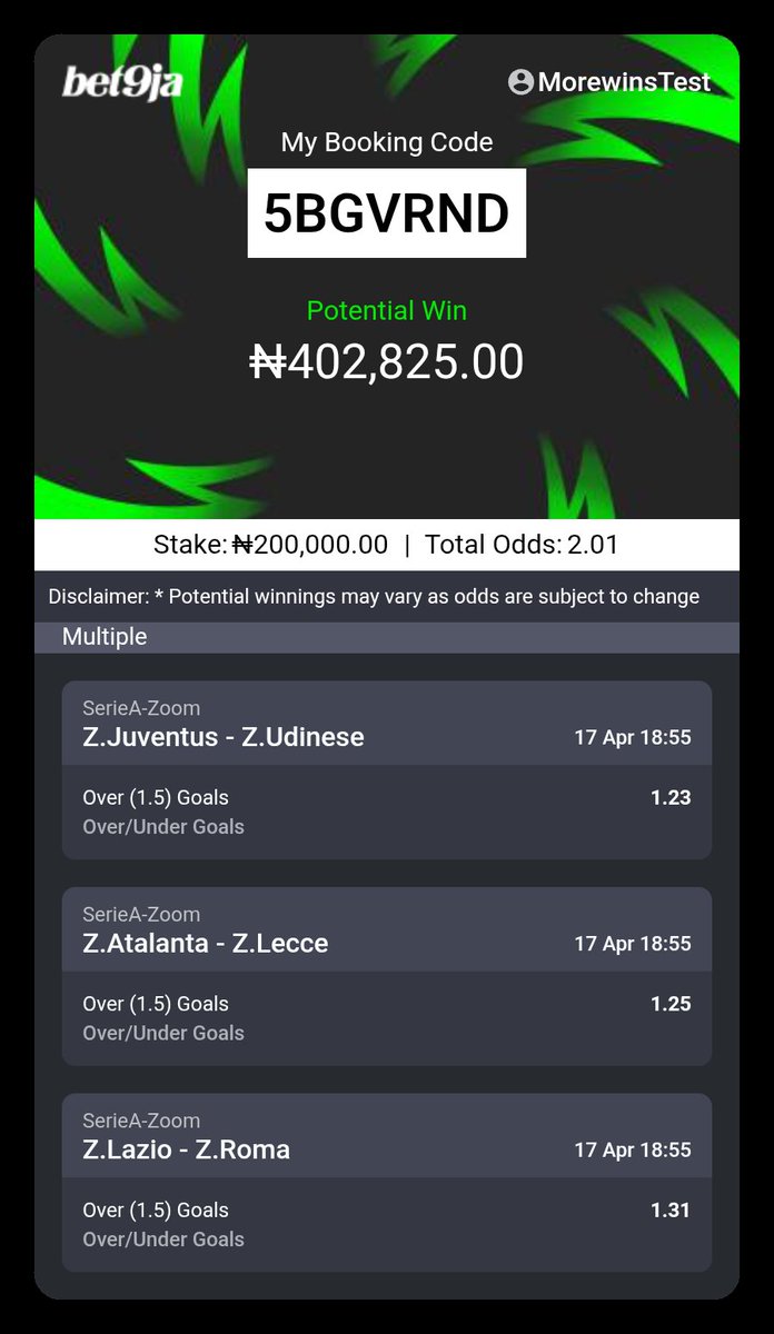 Okechukwu_odd's tweet photo. BET9JA PICKS
2 odds ππ» Number 5BGVRND
#AlwaysBet9jaCode https://t.co/thZ98ZNvMy