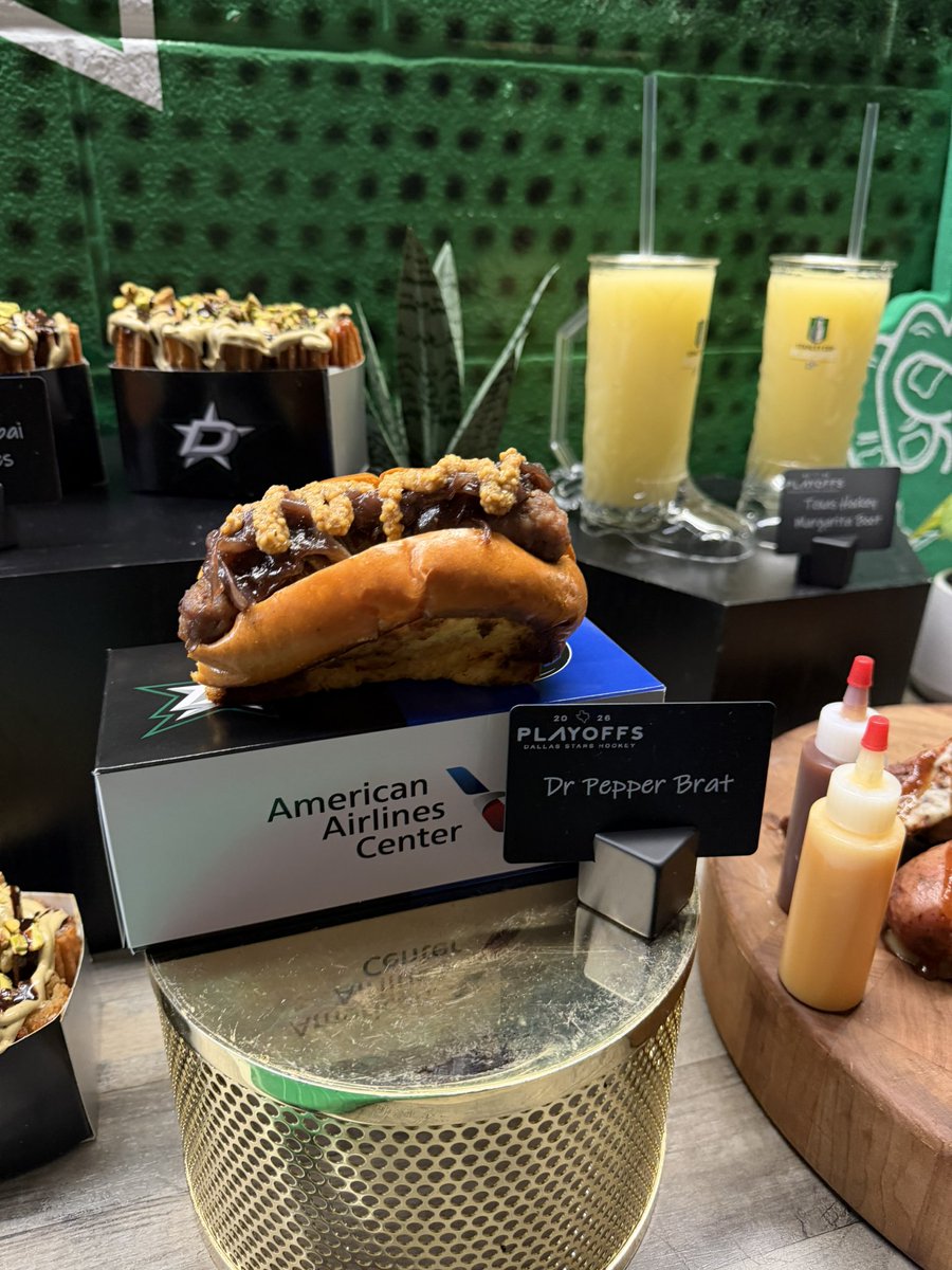 _abigaiiiil's tweet photo. A few new menu items ahead of Playoff hockey: 

- Victory Green Pretzel (with cream cheese) 
- Chocolate Dubai Churro Bites 
- Dr. Pepper Brat 
- BBQ “Boil” Bucket https://t.co/Taqts1X8of