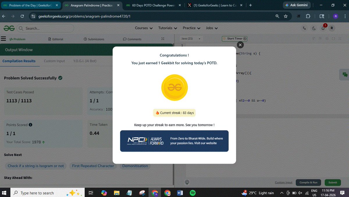 Ravleen_02's tweet photo. @geeksforgeeks @NPCI_NPCI Day 59/60 POTD Streak Challenge
#Day 59 GFG 60 Days
#geekstreak60 #npci https://t.co/PwrYAwU5BM