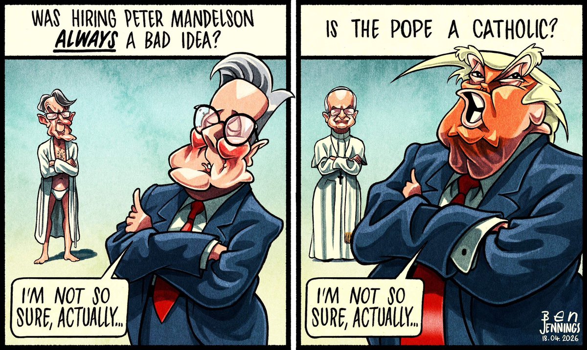 Cartoon4sale's tweet image. Ben Jennings on #KeirStarmer #Mandelson #EpsteinFiles #Starmer #Trump #Pope @rblxinews – political cartoon gallery in London original-political-cartoon.com