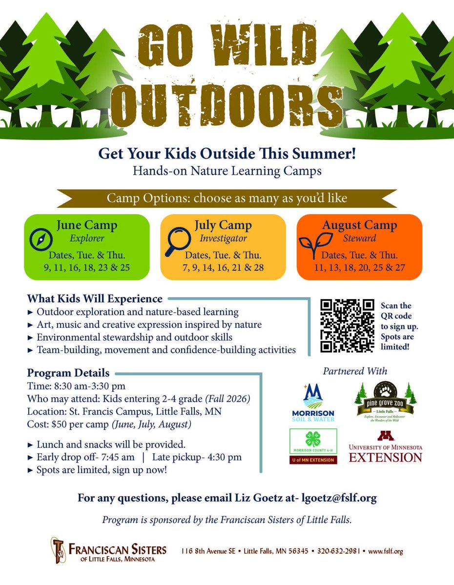 cdcmorrisonmn's tweet image. Summer Camp opportunities in #LittleFallsMN!  If you have kids entering 2nd-4th grade, this is a great summer education program opportunity.
Please see the flyer for contact &amp;amp; registration information.
#FSLF #PineGroveZoo #UMNExt #MorrisonSWCD #MorrisonCounty