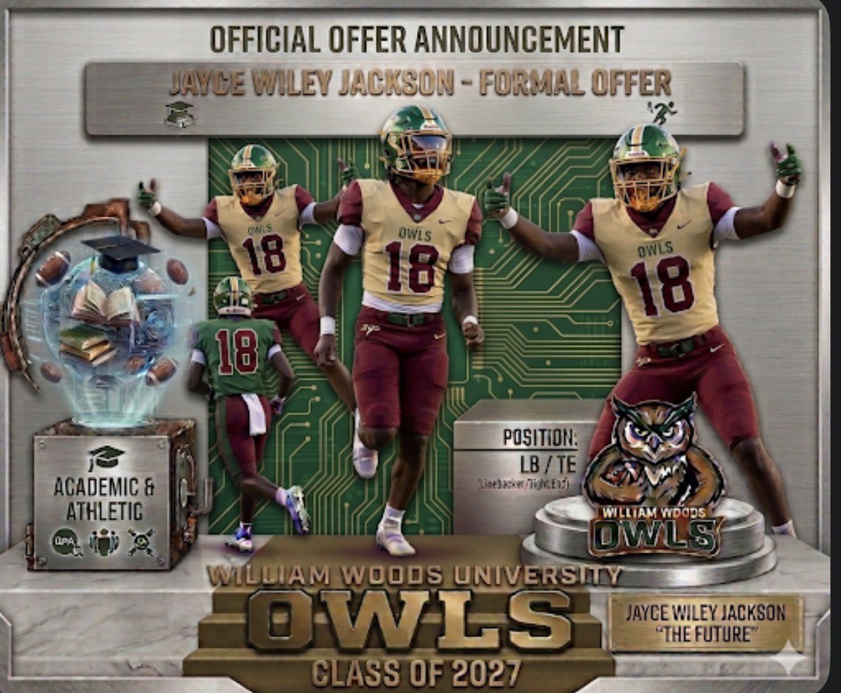 JayceWiley18's tweet photo. After a great talk with @C_Wade09, I’m honored and hyped to have received an offer from William Woods University!
I want to thank the entire Owls coaching staff for the opportunity to continue my athletic and academic career at the next level. The journey is just getting started. 🟢⚪️🦉
#WinTheDay #OwlNation #WWU #Recruited #StudentAthlete