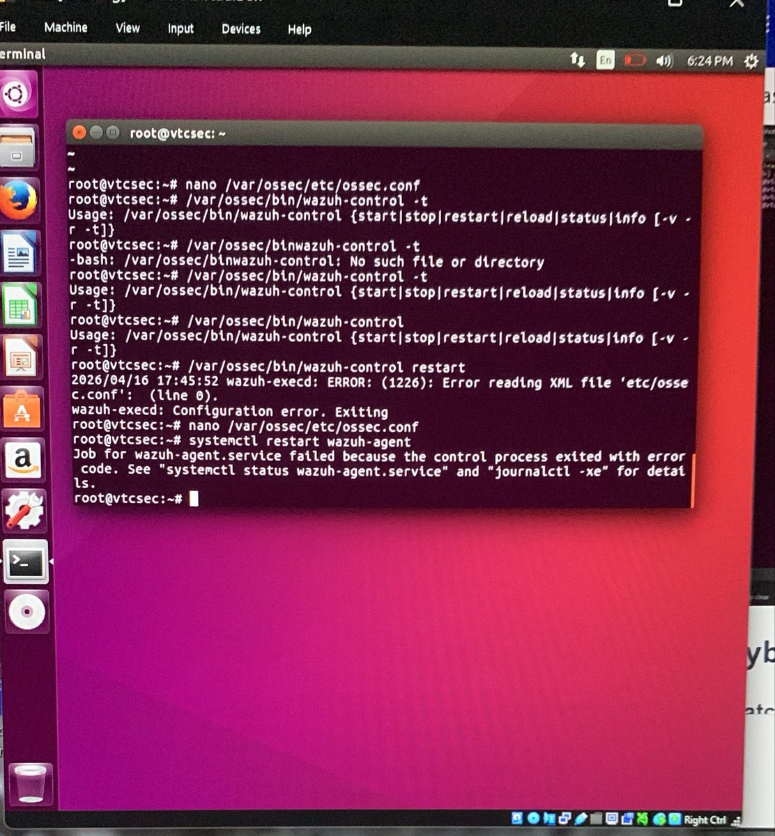 mr_kay7's tweet image. Staring at’ nano /var/ossec/etc/ossec.conf’ for way too long. 
It’s wild how one tiny character or a missing / in the XML header can break an entire Wazuh agent. It’s frustrating as hell, Still fighting the config, but I’m not logging off until it’s right
 #SOC #Wazuh #BlueTeam