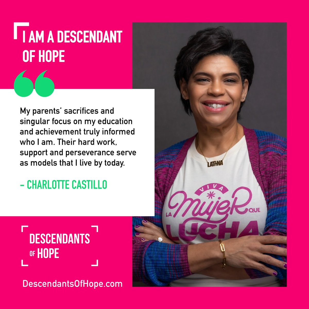 HopeDescendants's tweet image. Meet Charlotte Castillo — a proud daughter of immigrants from the Dominican Republic🇩🇴 and our #FeatureFriday Descendant Of Hope!

Born and raised in #NewYorkCity 🗽, Charlotte’s parents were both born in Santo Domingo, #DominicanRepublic.