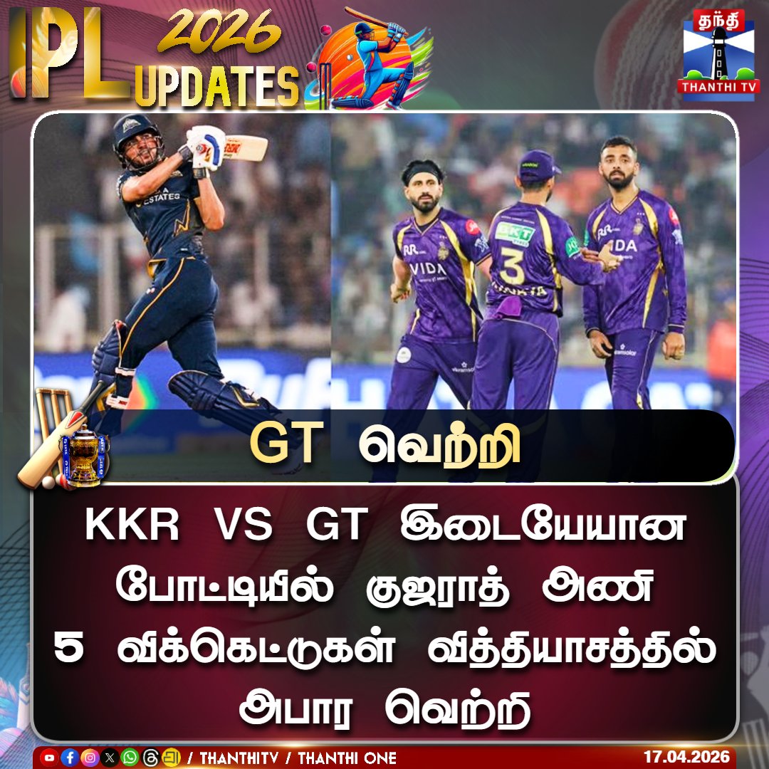 ThanthiTV's tweet image. KKR VS GT இடையேயான போட்டியில் குஜராத் அணி 5 விக்கெட்டுகள் வித்தியாசத்தில் அபார வெற்றி

#ipl  #kkrvsgt  #target  #thanthitv