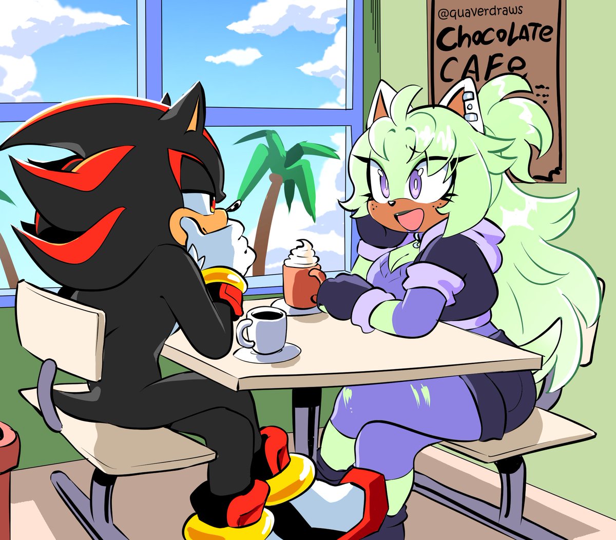 mintyborb's tweet image. Lunch Break ☕️🌿
----
Art/Comm by @quaverdraws that I adore!!!
#MintCoffee #Sonicoc #ocxcanon #yumeship #ShadowTheHedgehog