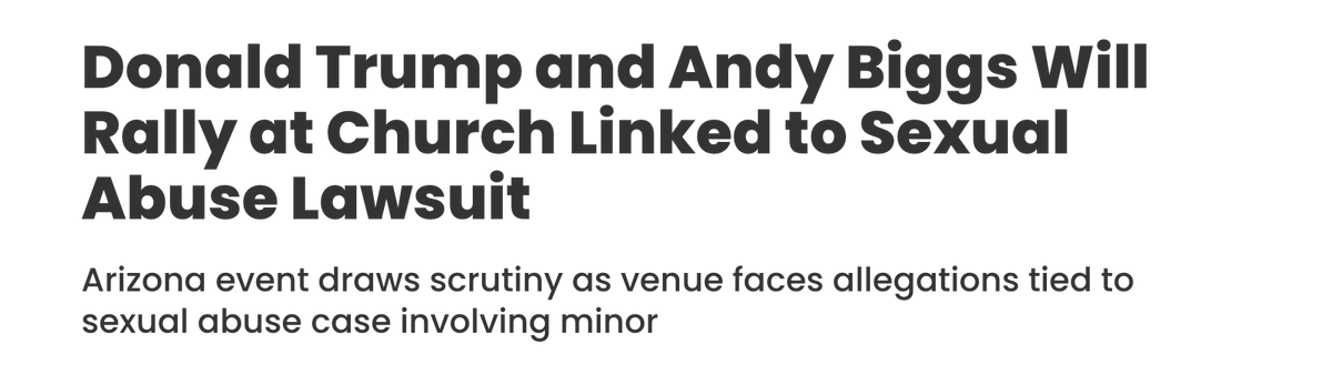 American_Bridge's tweet image. Rep. Andy Biggs is headlining a rally at a church tied to a sexual abuse lawsuit involving a minor — after voting against releasing the Epstein files.

That’s a pattern. #AZGov