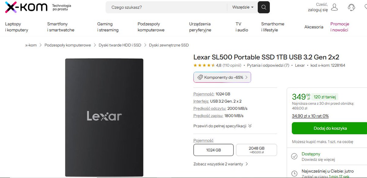 Davel3098534103's tweet image. jeśli brakuje Ci miejsca na komputerze...

Lexar SL500 Portable SSD 1TB USB 3.2 Gen 2x2

Tylko 349,00 zł

Oczywiście @xkom_pl 

link w komentarzu

#ssd #tb