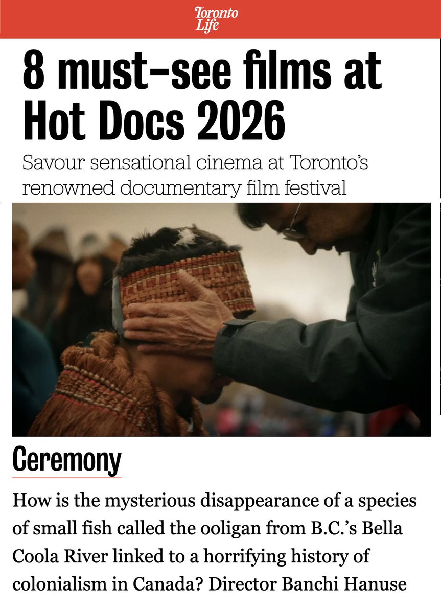 SmayaykilaFilms's tweet image. "How is the mysterious disappearance of a species of small fish called the ooligan from BC’s Bella Coola River linked to a horrifying history of colonialism in Canada?

Director Banchi Hanuse answers that question in this award-winning film" torontolife.com/culture/must-s… #Toronto #YYZ