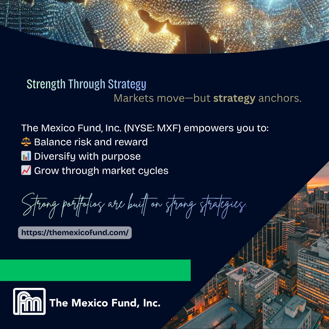 CEFNetwork's tweet image. If it’s not global, it’s limited. ⚠️

Learn more: themexicofund.com

#MXF #MexicoFund #ClosedEndFund #EmergingMarkets #LatinAmericaInvesting #GlobalMarkets #LongTermGrowth #CEF #DividendInvesting #CapitalAppreciation #PortfolioStrategy