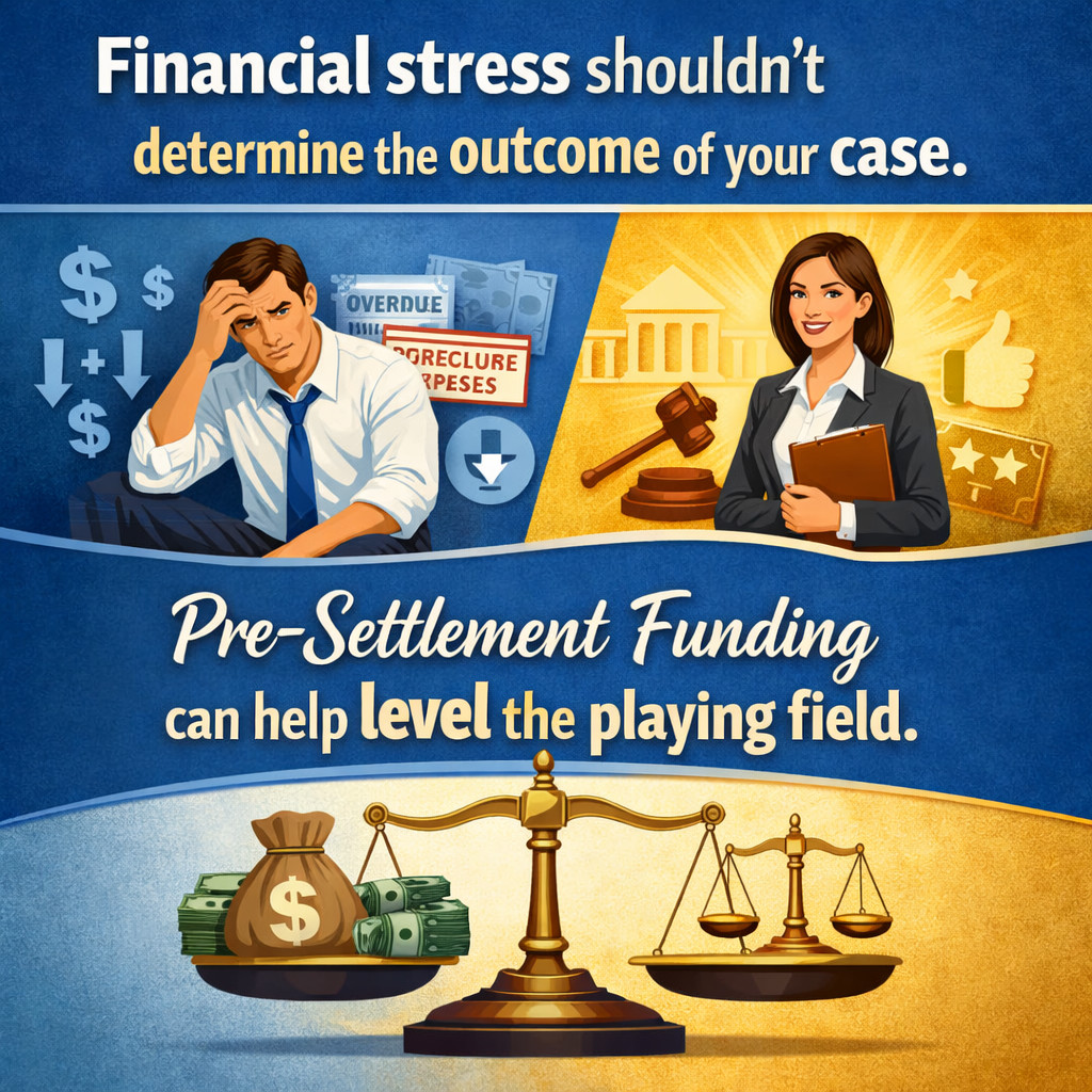 Financial stress shouldn’t determine the outcome of your case. Pre-settlement funding can help level the playing field. 💰⚖️ #LegalFunding #JusticeSupport #SettlementFunding #InjuryClaim #FinancialRelief