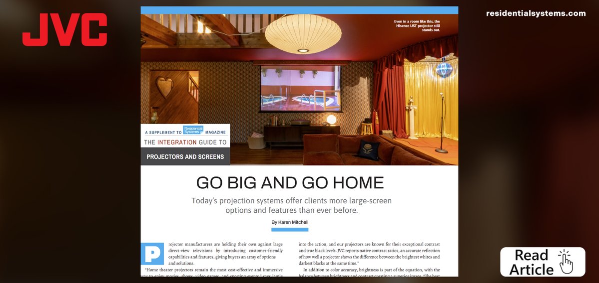 JVC_USA's tweet image. Jamie Pasley, General Manager of @JVC_USA's Entertainment division, speaks with Residential Systems about the importance and evolution of home theater technology for the consumer experience. bit.ly/4vwCVIo

#JVC #JVCProjectors #ResidentialSystems #HomeTheater