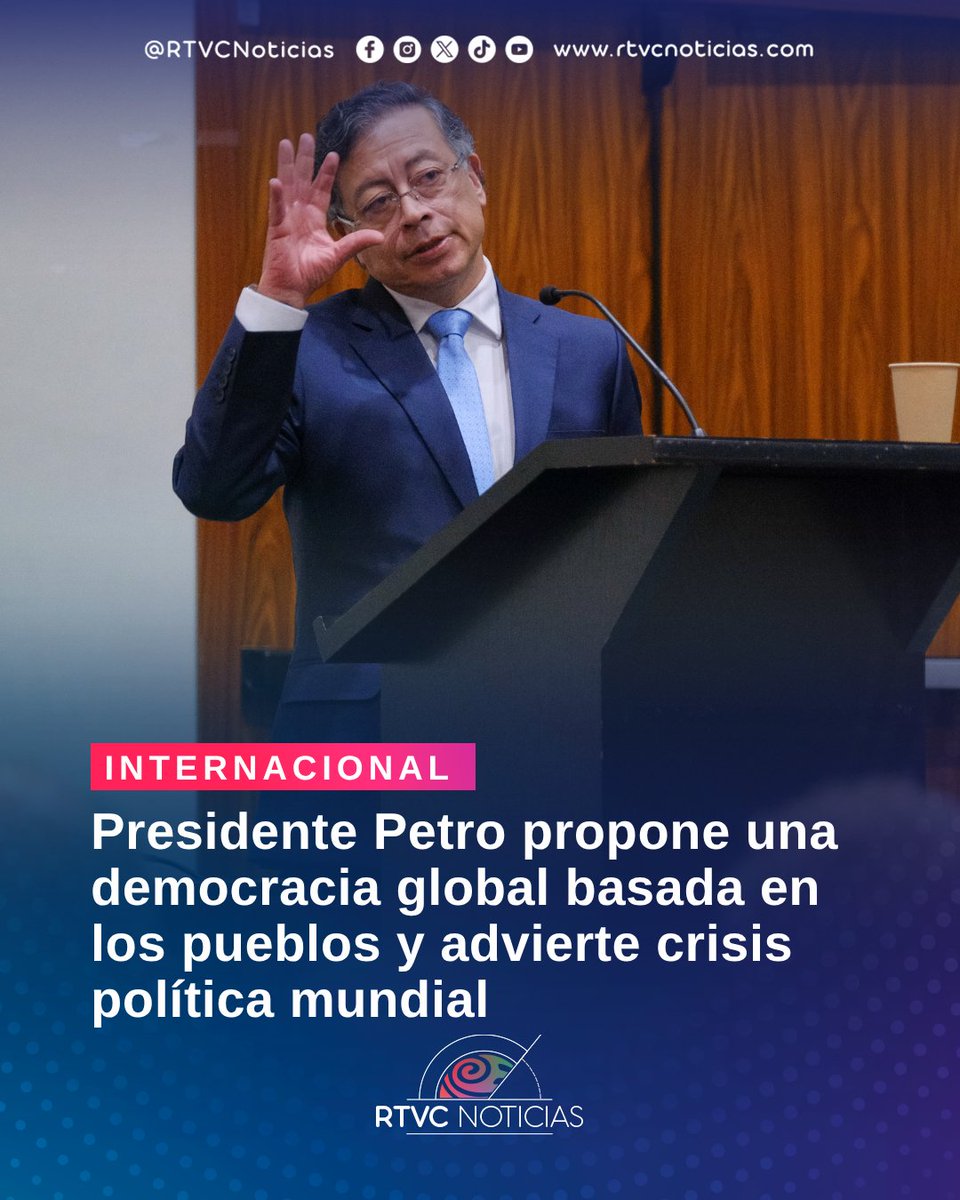 RTVCnoticias's tweet image. #Internacional 🇨🇴🇪🇸 l  Desde Barcelona, el presidente Gustavo Petro propuso una democracia global basada en los pueblos y alertó sobre una crisis política marcada por el miedo y el riesgo de regresión autoritaria. También advirtió sobre los desafíos de la desigualdad y la crisis