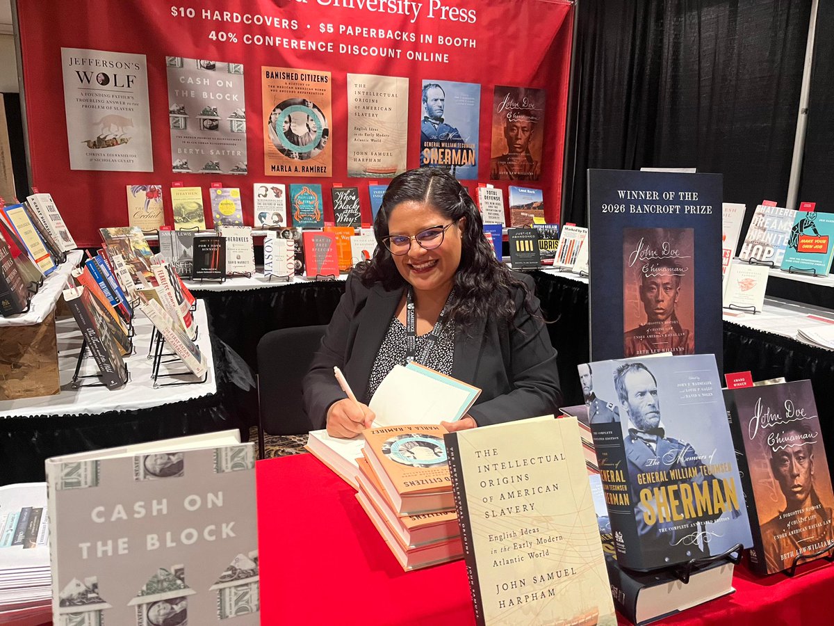 _sen_sharmila's tweet photo. Three cheers for Marla Ramirez, author of Banished Citizens!

Three cheers for @dygottlieb, author of Yuppies.

Three cheers for our editors @emsilk10, @pompqmoq (not at #OAH2026 this year but you can always pitch him!), and Sana Mohtadi. https://t.co/mhzSJ6fijE