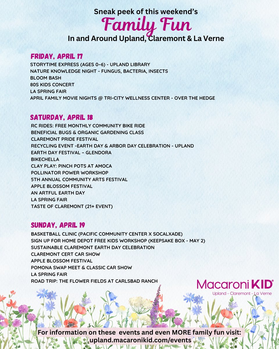 MacKidUpland's tweet photo. Need weekend plans? 👀
Plenty of local events &amp; family fun happening around the area.

👉 https://t.co/iwYDld2OfC https://t.co/6g2SZGY7YU