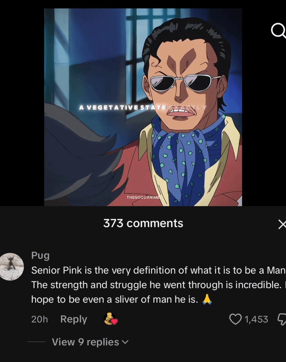 sauronjoestar's tweet photo. I don't get it why one piece fans  glaze this bum of a guy 
Senor Pink lied to the woman so she would marry and f him. Then continued his pirate activities despite the fact that she hated pirates.

He wasn't there when his son died. His pirating activities was so important while his wife was scrambling around trying to save his dying son, while his wife was burying their son and mourning.

His stupid backstory gave us some backstory on why this stupid fatass is wearing baby clothes. But he still continued to be a pirate. What's the point of continuing to wear baby clothes after his wife died if he still continues to do the thing that his wife hated???

anyone praising  him is either illiterate, brain-damaged or both.