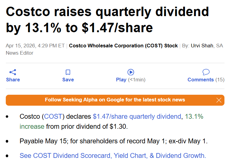 DvdndDiplomats's tweet photo. Costco announces a HUGE 13.1% dividend increase. 

$COST continues to deliver strong shareholder value 🔥 https://t.co/M6TnBWxkPI
