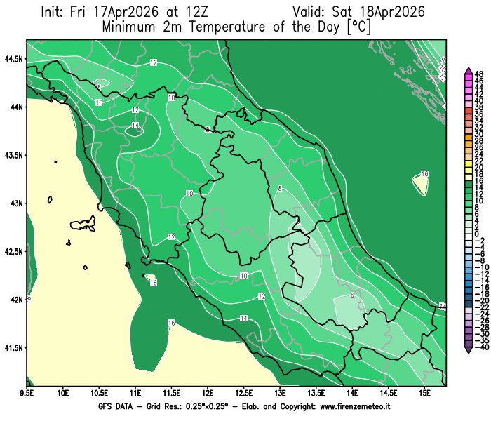 firenzemeteoit's tweet image. #Temperature #minime e #massime previste in Italia domani (18/04/2026) dal global model GFS.
Link ITA: firenzemeteo.it/maps/gfs-tempe…

#Minimum and #maximum temperatures forecast in Italy tomorrow (18/04/2026) by the GFS global model.
Link ENG: firenzemeteo.it/en/maps/gfs-ma…
