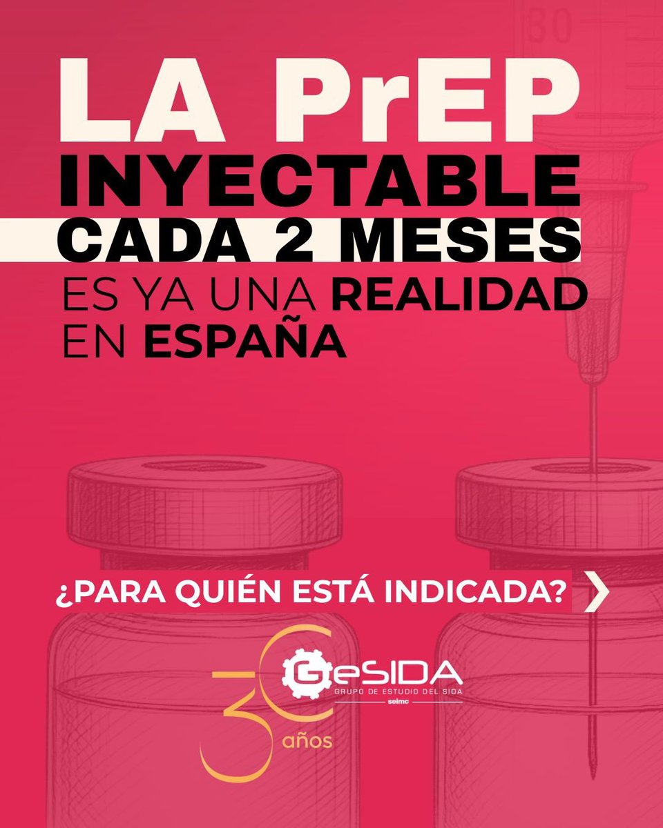 GeSIDA_SEIMC's tweet image. 💉 La #PrEP inyectable cada 2 meses es ya una realidad en #España. ¿Quién podrá acceder a esta opción terapéutica? Desde #GeSIDA te lo resumimos ⬇️