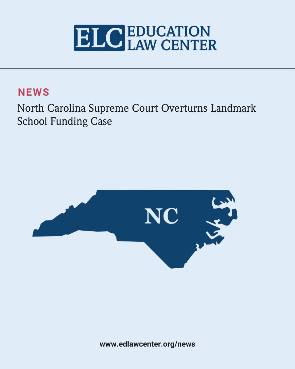 EdLawCenter's tweet photo. North Carolina Supreme Court Overturns Landmark School Funding Case https://t.co/uQWo1F5QNq https://t.co/1ejJG1ELgE