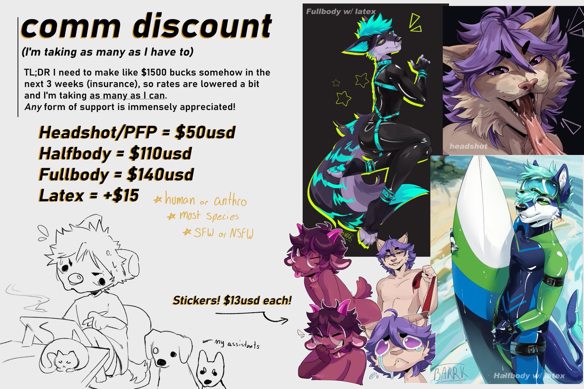 B0neBarrk's tweet photo. I swear im not always in crisis...  I wanna up prices and go full time properly, but for now im just surviving. Anything is really appreciated, even if its just a like and retweet. Thank you for supporting me! #furry

You can grab a comm on my artistree->
https://t.co/xGXNNV08is https://t.co/zrl4kRcXyG