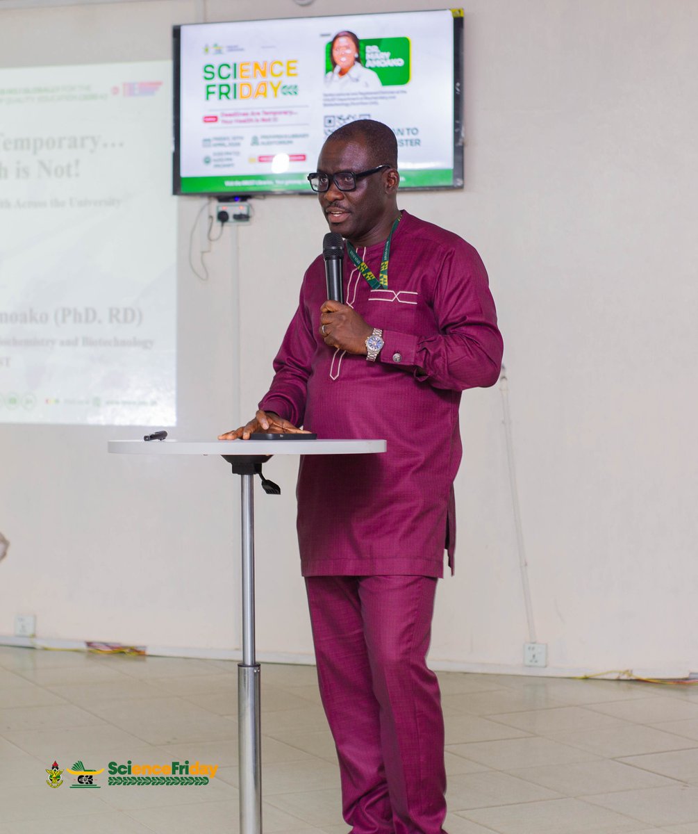 knust_library's tweet image. REMINDER !! The ScienceFriday Series, organised by KNUST Libraries, is designed to promote the wellbeing of both staff and students by creating space for timely conversations on health, research, and everyday campus life. #sciencefriday #knust