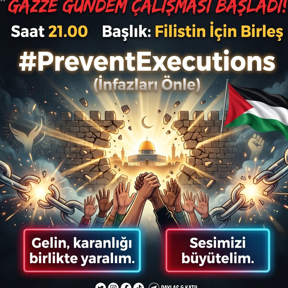 🔴 HAYDİ❗️🔥🔥🔥
🔥🔥🔥
GAZZE GÜNDEM ÇALIŞMASI🔥
📢 Başlık: “Filistin İçin Birleş”
🏷️ Etiket: #PreventExecutions (İnfazları Önle)
🔥🔥🔥
Gazze’de, Kudüs’te ve tüm Filistin’de süren zulme karşı artık susmak yok.
🔥🔥🔥
Sessizlik, bu karanlığın en büyük ortağıdır.
🌍 Bugün dünyayı