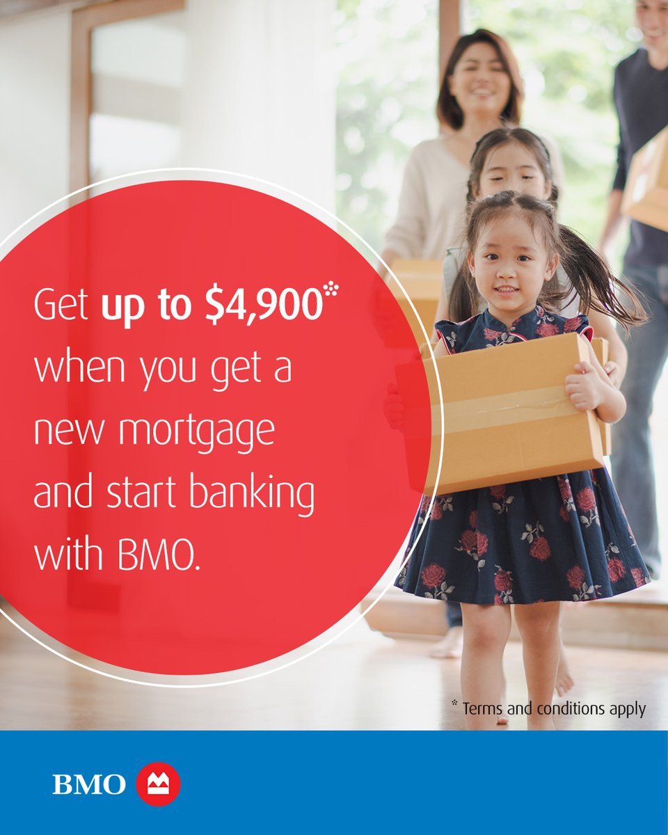 Get up to $4,900* when you get a new mortgage and start banking with BMO. 

Visit bmo.com/mortgageoffers or contact me today to find out more!