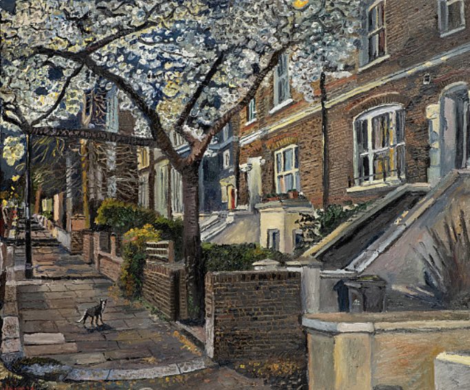 Islington Street at Night with Blossoming Cherry #MelissaScottMiller