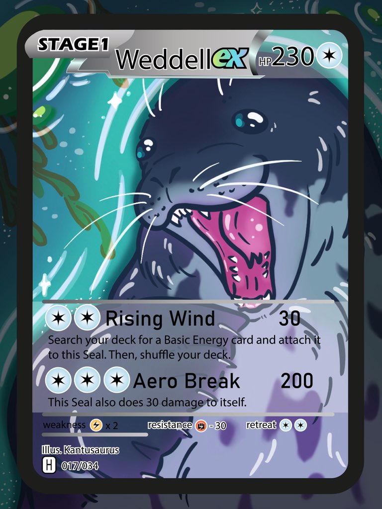 kantusaurus's tweet photo. Today we have the weddell seal, weddell fans this is art, APPRECIATE IT.

Inspired by Pokémon TCG.

#sealtwt #art https://t.co/AaA7MZ3zCR