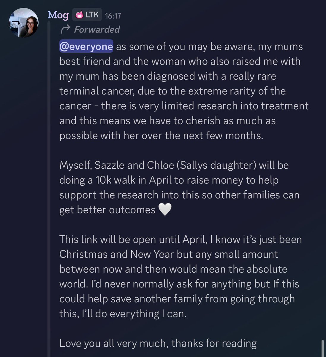 moggss_'s tweet photo. Won’t be around this weekend as doing a walk for charity. A charity very close to myself and my family’s heart! If anyone has any spare change, the link will be in replies and appreciated so very much. If you can’t, sharing would mean the world 💛 https://t.co/AmkOWUVbIW