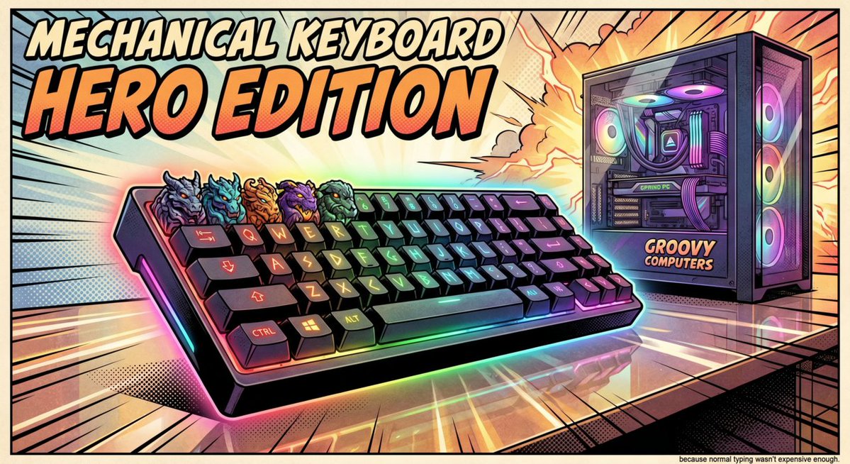 GroovyComputers's tweet image. Because your wallet deserves that tactile feedback too. 💸⌨️ Are you joining the mechanical keyboard cult? #MechanicalKeyboard #GamerProblems #TechHumor #FancyTyping