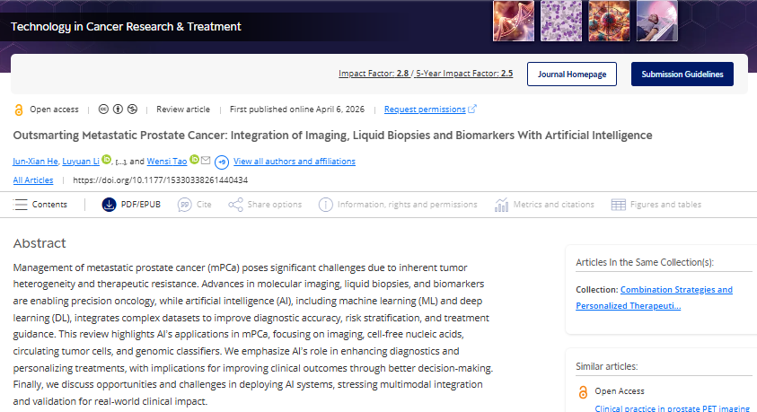 drjkyl's tweet image. Outsmarting Metastatic Prostate Cancer: Integration of Imaging, Liquid Biopsies and Biomarkers With Artificial Intelligence
@TCRT_Cancer 
@SageJournals 

journals.sagepub.com/doi/10.1177/15…

#deeplearning #medicalimaging #diagnosis #prognosis #oncology #openaccess