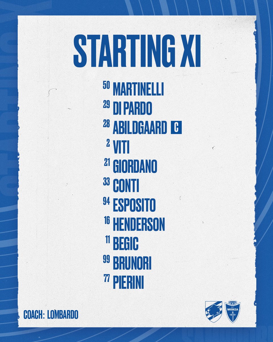 sampdoria's tweet image. 𝗦𝗧𝗔𝗥𝗧𝗜𝗡𝗚 𝗫𝗜

#SampMonza | #SerieBKT

#ForzaDoria 🔵⚪🔴⚫⚪🔵