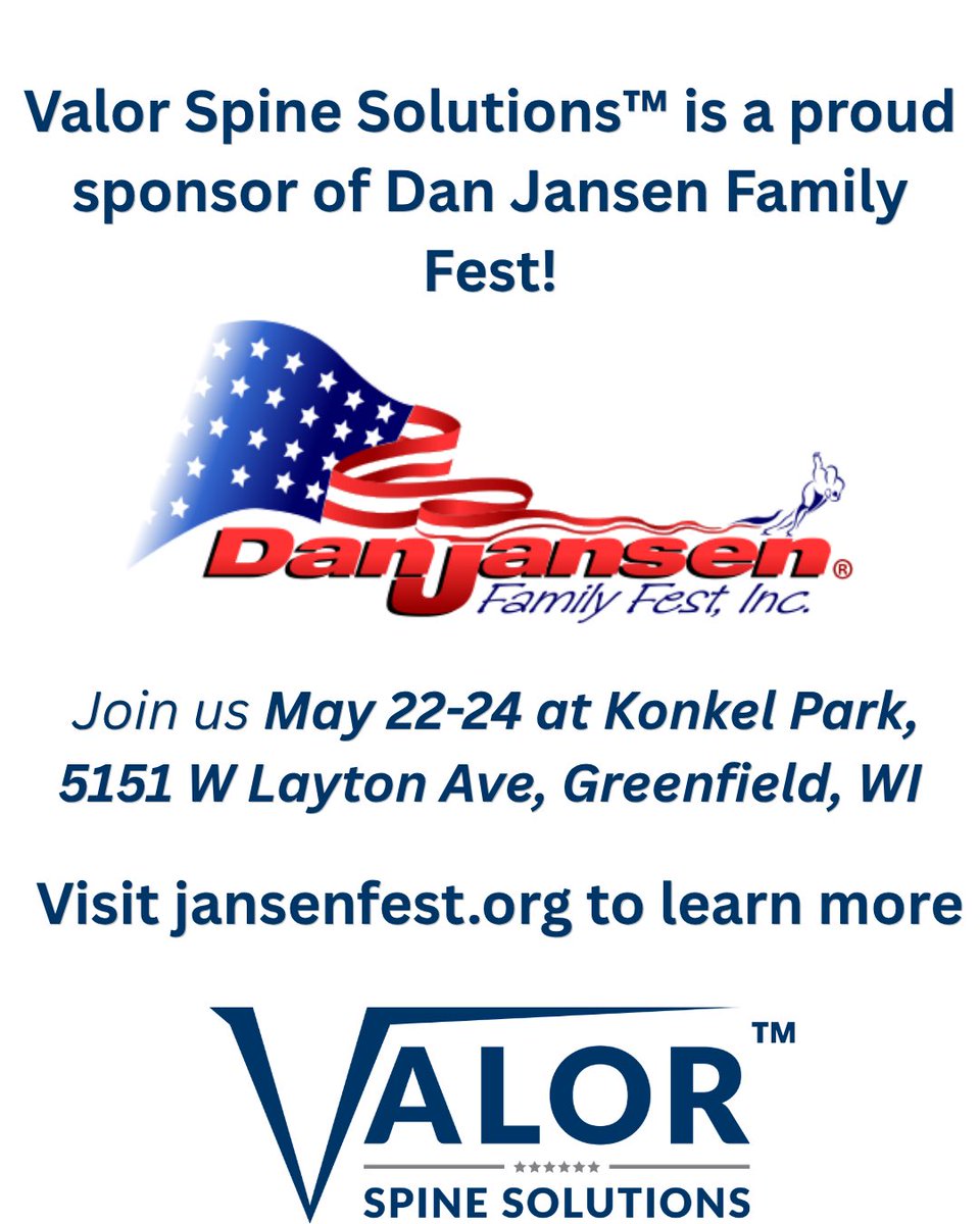 ValorSpine's tweet photo. Valor is proud to sponsor Dan Jansen Family Fest!
 
#veterans #veteran #veteranbackpain #chronicbackpain #chronicneckpain https://t.co/okdIaNcljj