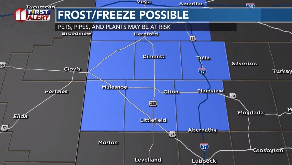 DivineWeather's tweet image. FREEZE WATCH until 9 AM CDT Sunday (4/19) for Hale, Lamb, Parmer, Swisher, Castro, &amp;amp; Bailey counties. Frost/freeze possible early Sat &amp;amp; more so early Sun NW KCBD/FOX34 viewing area.
#freeze #frost #springfreeze #FreezeWatch #SouthPlains #Panhandle #kcbd #fox34 #lubbock