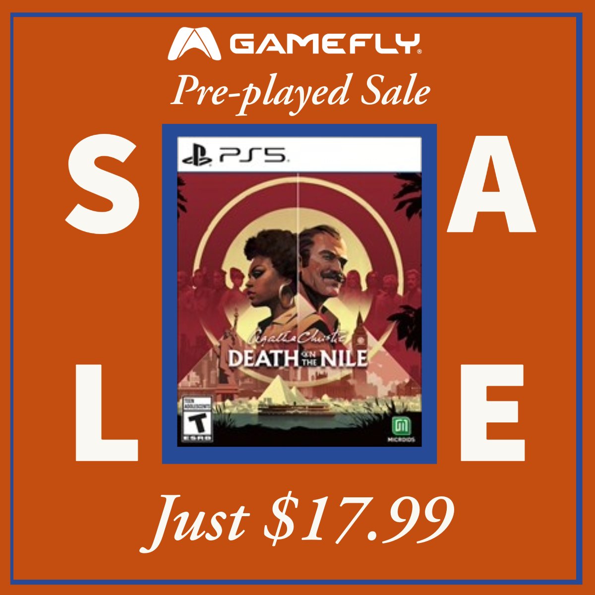 GameFly's tweet image. The GameFly Monthly Sale is live now thru 4/20

PS5 &amp;amp; Xbox on sale!

bit.ly/4pcv0fq

Agatha Christie: Death on the Nile for PS5 just $17.99!

Act fast!

#Videogames #GameFly #Sale #PS5 #Xbox