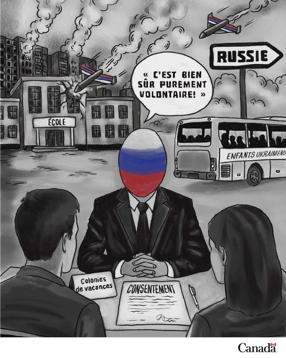 La Russie affirme que des parents ukrainiens ont envoyé leurs enfants «de plein gré» dans des camps russes.

Par ailleurs, la Russie: 
-Obtient ce «consentement» dans un contexte d’occupation et de guerre 
-Retient les enfants à l’issue de programmes de courte durée

…à suivre⤵️