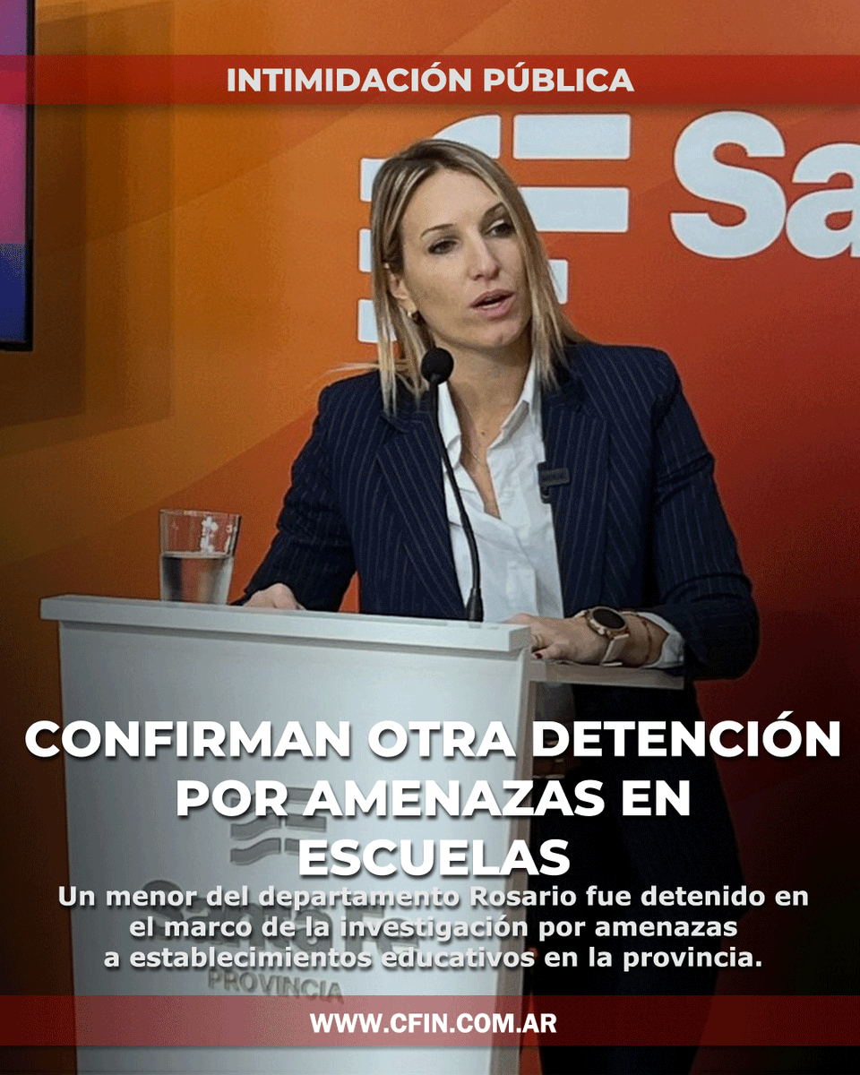 cfinnoticias's tweet image. 🚨 Santa Fe: otra detención por amenazas en escuelas.
@VirCoudannes  confirmó que un menor del departamento Rosario fue identificado y advirtió: “No es una broma, es un delito” y “tiene consecuencias”. #SantaFe #Seguridad