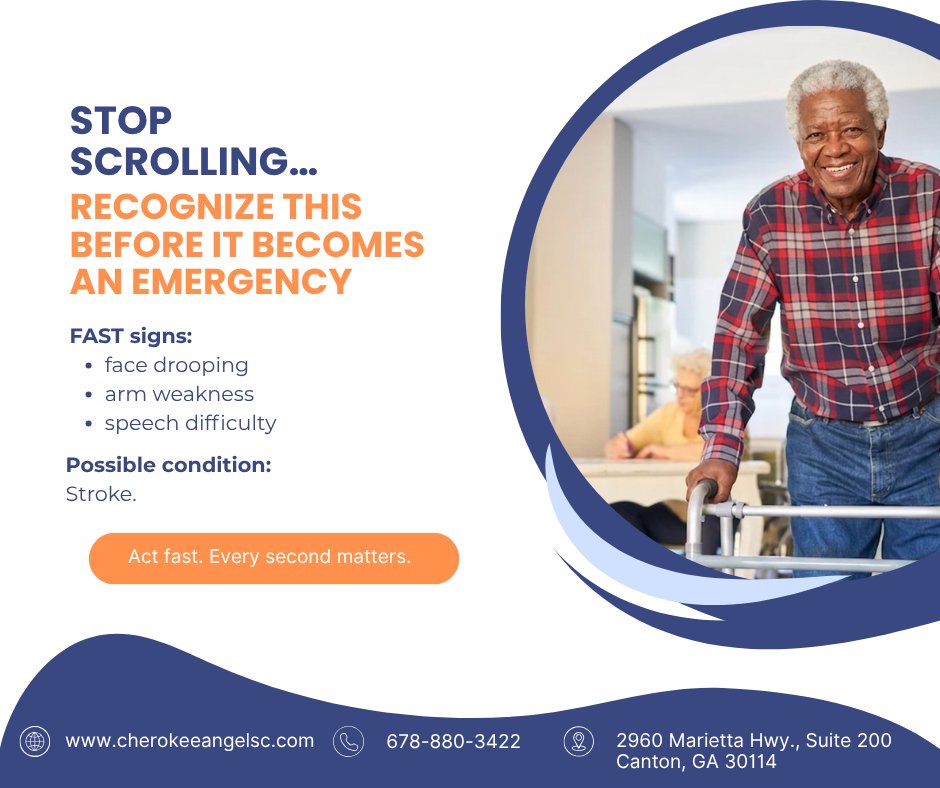 cherokeeangelsc's tweet image. 🚨 STOP SCROLLING 
Know the signs of stroke.
Share this. Save a life. 
#StrokeAwareness #ActFAST #SeniorCare #SaveALife