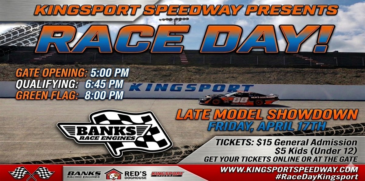 88Lmsc's tweet photo. Race Day at Kingsport Speedway!  

Its going to be a beautiful day for some gas smashing racing! Bring the whole family out and a couple of friends  to watch some local short track racing!

#redsdoghouse 
#gofast88lmsc https://t.co/o7wAFcX93z