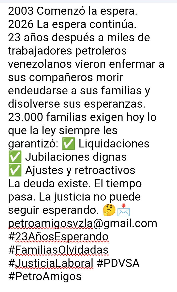 acero25200's tweet photo. petroamigosvzla@gmail.com
#PetroAmigosVenezuela
#GeneracionesUnidas
#HeredamosSuDignidad
#JusticiaPDVSA2023
#RVIA
#FamiliasOlvidadas
#JusticiaLaboral
#PetroAmigos
#PDVSA
#23AñosEsperando
#Venezuela
#SCOTUS
#DelawareCourt
#Citgo
#JudgeLeonardStark
#JudgeJenniferHall
#OFAC
#CIDH
#JudgeKatherinePolk
#Crystallex
#PetroAmigos
#HolocaustoPetrolero
#trendingnowontvc
#JusticiaPetrolera
#23AñosDeOlvido
#QueremosCobrar
#RetuiteaPorLaJusticia
#CitgoEsDeVenezuela
#NoMásSilencio
#SomosPetrleros
#kilometro_internacional
#HumanRights
#JusticeMatters
#TransitionalJustice
#Accountability
#TruthAndJustice
#WorkersRights
#LaborRights
#NoToImpunity
#RightToCompensation
#SocialJutisce
#BreakingNews
#ShareTheTruth
#StandUpForRights
#WeWillNotBeSilenced
#citgosale
#justice
#crimen
#TRAICION
#PDVSAWorkers
@TheJusticeDept
@SecRubio
@marcorubio
@MaElviraSalazar
@SenKaine
@MariaCorinaYA
@EdmundoGU
@VenteVenezuela
@calderonberti
@Reuters
@Forbes
@business
@nytimes
@washingtonpost
@WSJ
@CNN
@ABC
@CBSNews
@NBCNews
@MiguelContigo
@dplacer
@apolitikoyt
@Norbey_Marin_
@AleMarcanoS
@JRP140
@la_katuar
@PattyPoleo
@ElPitazoTV
@DiesbaloEs65059
@penaof
@isidralopenza18
@pablo240351
@sanchezac1961
@yida1920
@osro1910