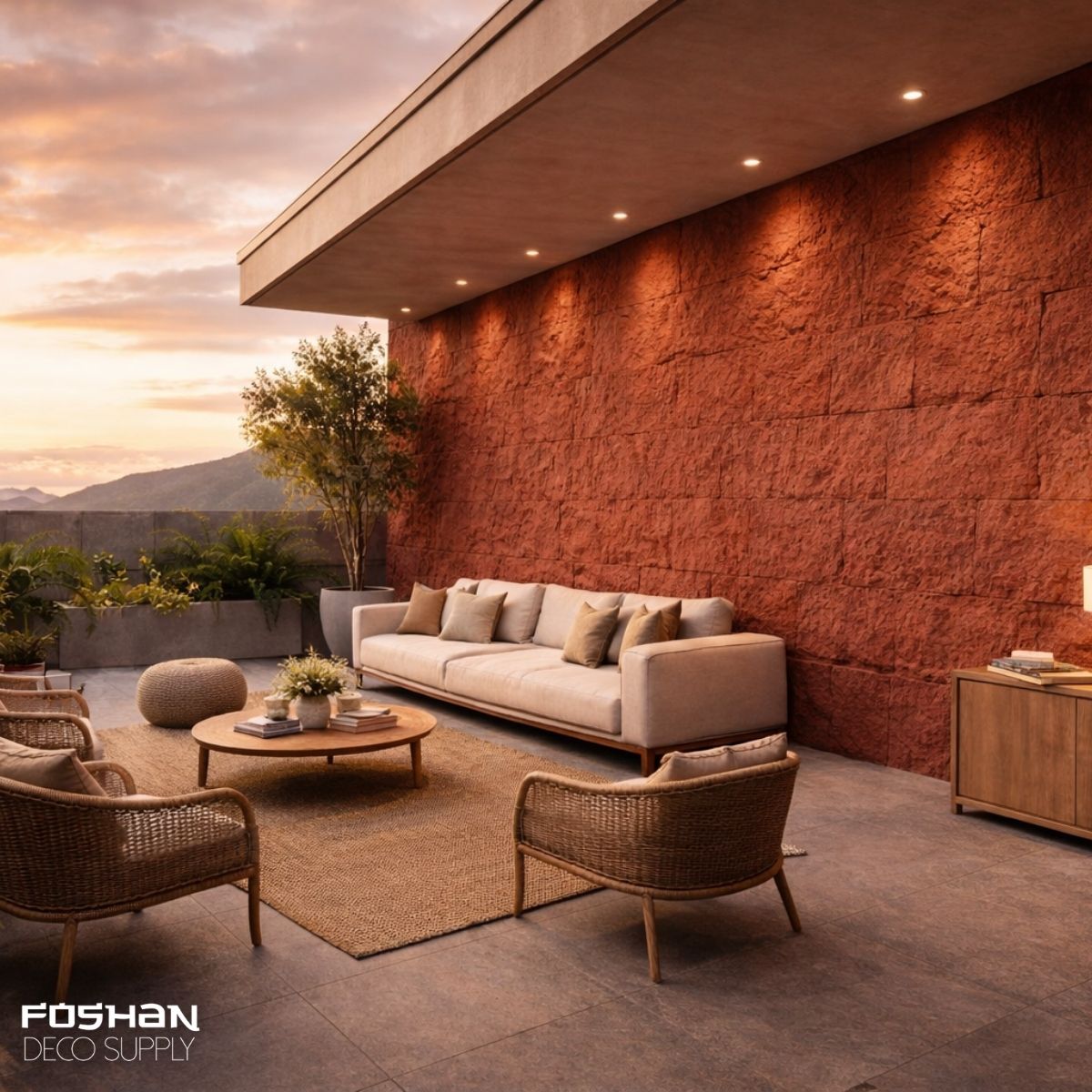 FoshanDecSupply's tweet image. En esta terraza, Stone Skin Thin de 1.20 m x 60 cm en color rojo aporta textura, calidez y una presencia visual más expresiva dentro del proyecto.

Una superficie pensada para exteriores contemporáneos con mayor carácter y una identidad bien definida.
 #PanelFlexible #Terraza